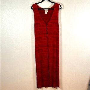 Coldwater Creek Red Black 90s Vintage Paisley Slinky Knit Duster Vest  Size SM